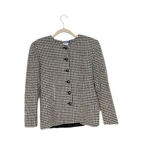 Pendleton Wool Blazer Black & White Houndstooth Vintage Size 8